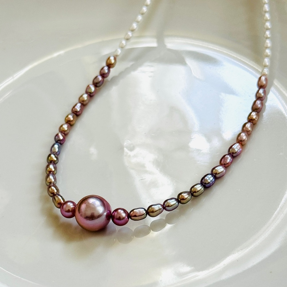 N115-S925 High Quality Metallic Pink Edison Pearl Candy Color Necklace